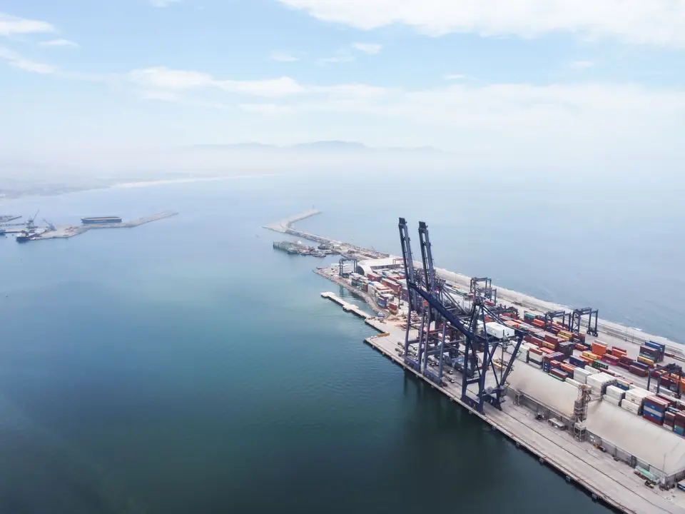 Port terminal with container cranes